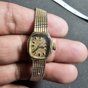Vintage Elgin Ladies Mechanical Wind Cocktail Watch Gold Tone Parts Or Repair no